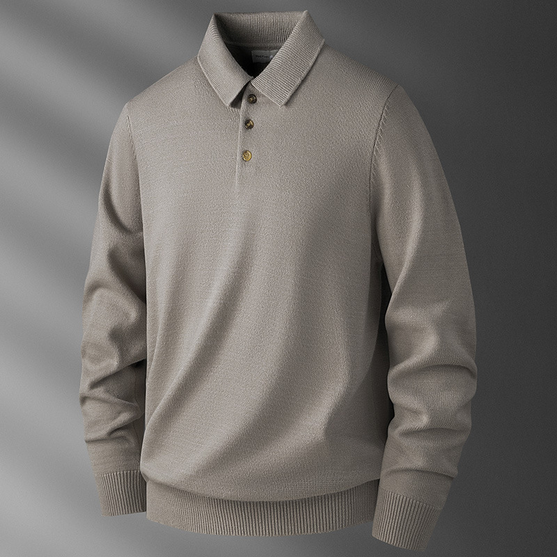 Men's Skin-Friendly Solid Color Long-Sleeved Warm Polo